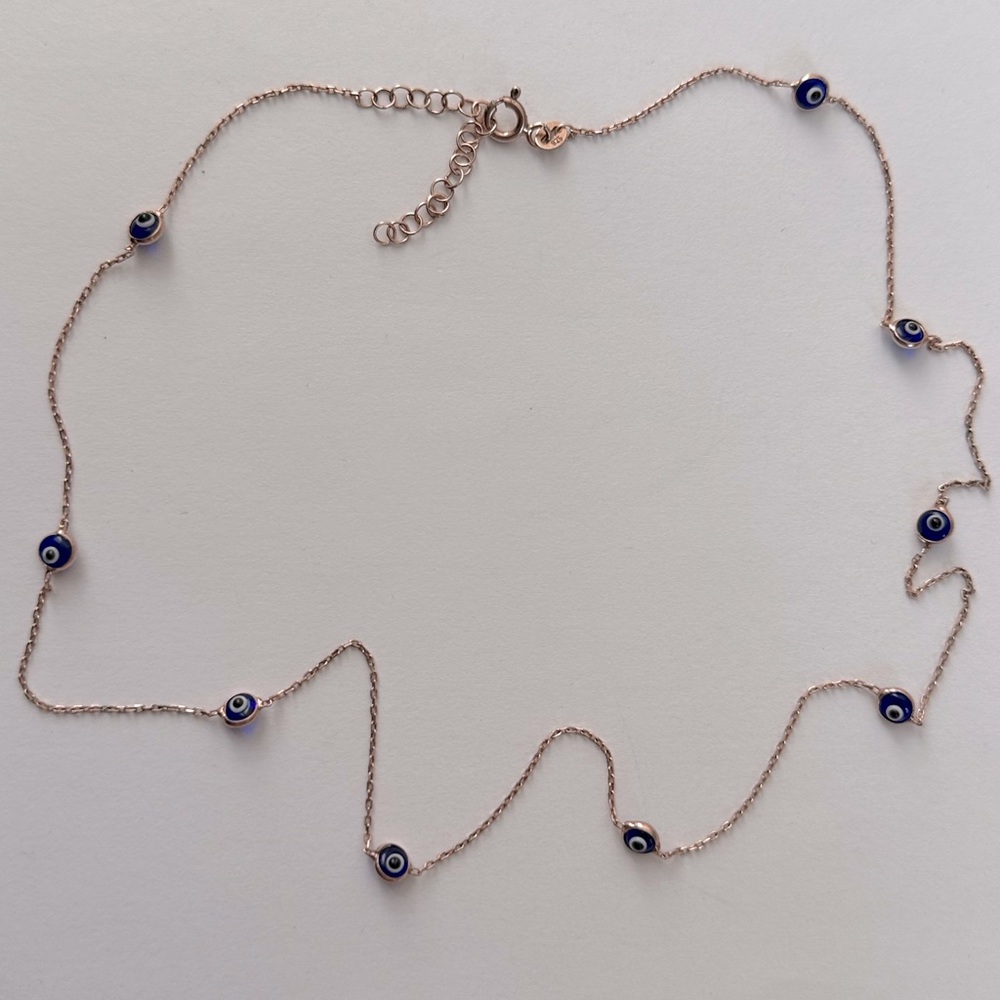 🧿925 Silver necklace evileye double sided glass chain 14k rose gold plated